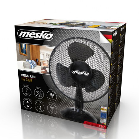 Mesko | Fan | MS 7308 | Table Fan | Black | Diameter 23 cm | Number of speeds 2 | Oscillation | 30 W | No - 5